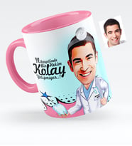 BK Gift Kişiye Özel Bay Diş Hekimi Karikatürlü Pembe Kupa Bardak  3
