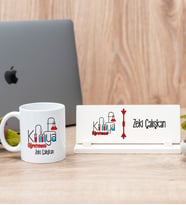 Kimya Öğretmeni Beyaz Kupa Bardak Ve Masa İsimliği Hediye Seti