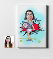 BK Gift Kişiye Özel Bayan Tenis Oyuncusu Karikatür Kanvas Tablo 50x70cm 1
