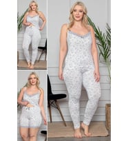 MyBen Büyük Beden Beyaz Renkli Dantel Detaylı Şortlu ve Taytlı Pijama Takımı 3'lü Set 80007