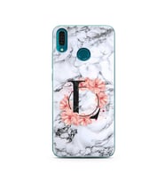 Mermer Çiçekli Harf Tasarım Süper Şeffaf Silikon Telefon Kılıfı Huawei Y9 2019 L