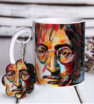 BK Gift Kişiye Özel John Lennon Beyaz Kupa ve Anahtarlık Hediye Seti (Model 1)