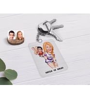 BK Gift Kişiye Özel Sevgililer Karikatürlü Şeffaf Pleksi Anahtarlık-30 (Beyaz)