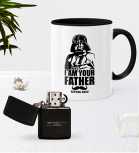 BK Gift Kişiye Özel Baba Siyah Kupa Bardak Benzinli Metal Çakmak Seti-2 (Model 1)