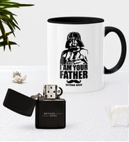 BK Gift Kişiye Özel Baba Siyah Kupa Bardak Benzinli Metal Çakmak Seti-2 (Model 1)