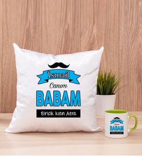 Canım Babam Kare Yastık ve Yeşil Kupa Bardak