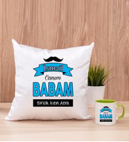 Canım Babam Kare Yastık ve Yeşil Kupa Bardak