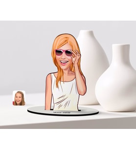 BK Gift Kişiye Özel Kadın Karikatürlü Ahşap Biblo Model-18 (Beyaz)