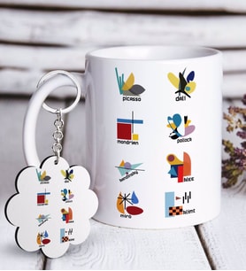 BK Gift Kişiye Özel Ressamlar Sanat Tarihi Tasarımlı Beyaz Kupa ve Anahtarlık Hediye Seti (Model 1)