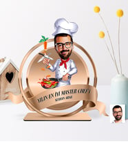 BK Gift Kişiye Özel Yılın En İyi Bay Chef'i Karikatürlü 3D Ahşap Biblo Plaket - 1