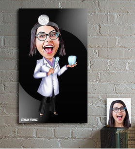 BK Gift Kişiye Özel Bayan Diş Hekimi Karikatür Ahşap Tablo - 3