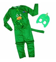 Kertenkele Çocuk Kostümü - Pijamaskeliler Kostümü - Gekko Kostümü - Kuyruklu Baskılı Model (Yeşil)