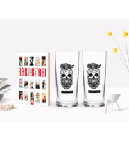 BK Gift Kişiye Özel Renkli Baskılı Erkek Kurukafa Tasarımlı İkili Rakı Bardağı ve Rakı Cep Kitabı Hediye Seti-2 (Model 1)