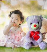 Sevgiliye Özel HEDİYE - 80 cm Kalp Tutan, Oturan Sevimli Peluş Ayı (Lila)