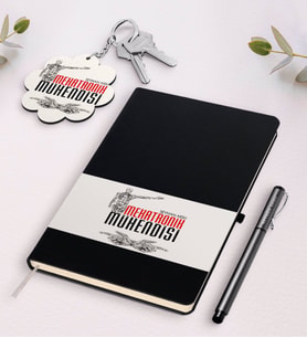 BK Gift Kişiye Özel Mekatronik Mühendisi Siyah Defter Kalem Ve Anahtarlık Hediye Seti (Model 1)