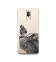 Kedi Kelebek Tasarımlı Süper Şeffaf Silikon Telefon Kılıfı Huawei Mate 10 Lite
