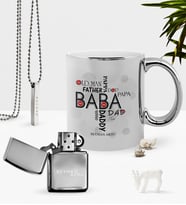 BK Gift Kişiye Özel Baba Krom Kupa Benzinli Çakmak Kolye Seti (Model 1)