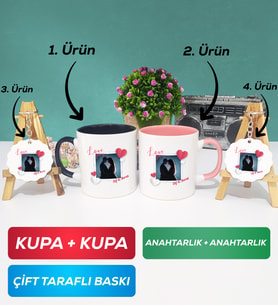 İkili Siyah Pembe Sevgiliye Sevgililer Günü Hediyesi 7 Kupa Bardak Anahtarlık