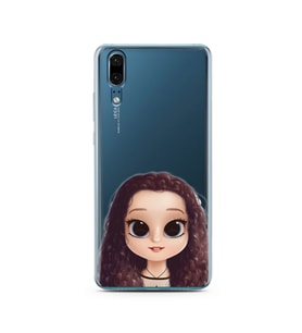 Kıvırcık Saçlı Kız Tasarımlı Süper Şeffaf Silikon Telefon Kılıfı Huawei P20   
