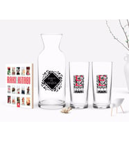 BK Gift Kişiye Özel Renkli Baskılı Harfli İkili Rakı Bardağı Karaf ve Cep Kitabı Hediye Seti-7 (Model 1)