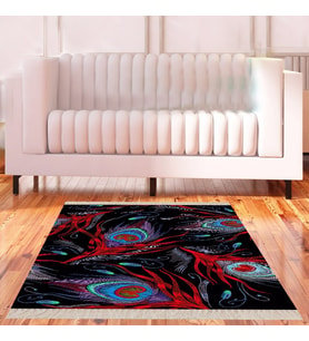 Tavuskuşu Tüyü Desenli Dijital Baskı Yıkanabilir Kaymaz Taban Kilim Model Salon Halısı (Karışık)