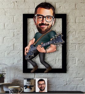BK Gift Kişiye Özel Bay Gitarist Karikatürlü 3D Ahşap Tablo-1