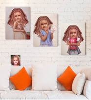 BK Gift Kişiye Özel 3'lü Kız Çocuk İllüstrasyon Tasarımlı Kanvas Tablo Seti 30x50cm-1