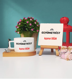 Odyometrist Ahşap Altlıklı Fincan ve Dekoratif Taş Baskı Seti