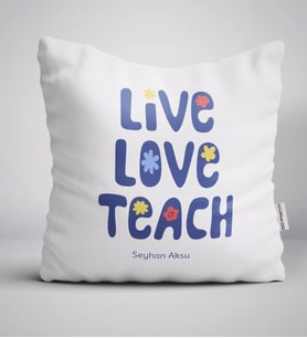 BK Gift Kişiye Özel Yaşa Sev Öğret Beyaz Yastık-1