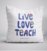 BK Gift Kişiye Özel Yaşa Sev Öğret Beyaz Yastık-1