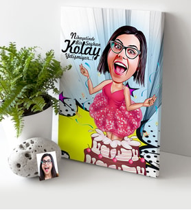 BK Gift Kişiye Özel Bayan Doğum Günü Karikatür Kanvas Tablo 30x50cm 1
