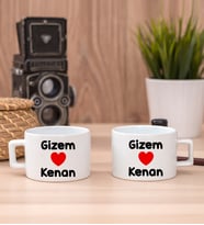 Sevgililere Özel İsim Yazılı İkili Fincan