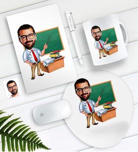 BK Gift Kişiye Özel Bay Öğretmen Karikatürlü Defter Kalem Kupa Mouse Pad Seti (Model 1)