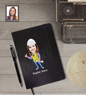 Kişiye Özel Mühendis Karikatürlü Siyah Defter Kalem Hediye Seti   Bayan-2