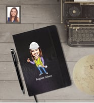 Kişiye Özel Mühendis Karikatürlü Siyah Defter Kalem Hediye Seti   Bayan-2