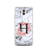 Mermer Çiçekli Harf Tasarım Süper Şeffaf Silikon Telefon Kılıfı Huawei Mate 10 P