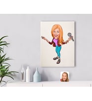BK Gift Kişiye Özel Şarkı Söyleyen Kız Karikatürlü Kanvas Tablo 30x50cm-1