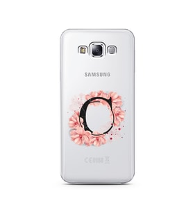 Pembe Çiçekli Harf Tasarım Süper Şeffaf Silikon Telefon Kılıfı Samsung E7 C-Harf