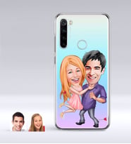 BK Gift Kişiye Özel Sevgililer Karikatürlü Xiaomi Redmi Note 8 İnce Şeffaf Silikon Telefon Kapağı-3 (Beyaz)