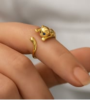 Papatya Silver 925 Ayar Altın Kaplama Gümüş Kedi Yüzük