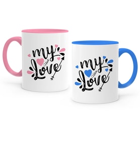 BK Gift Kişiye Özel İkili Aşkım Pembe  Mavi Sevgili Kupa Bardak Seti  1