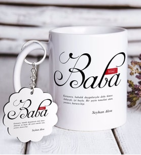 BK Gift Kişiye Özel Mânâ Baba Beyaz Kupa ve Anahtarlık Hediye Seti (Model 1)