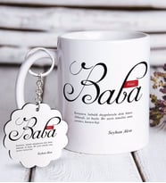 BK Gift Kişiye Özel Mânâ Baba Beyaz Kupa ve Anahtarlık Hediye Seti (Model 1)
