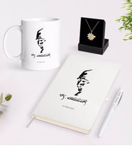 BK Gift Kişiye Özel Atatürk Temalı Beyaz Kupa Defter Kalem ve İsimli Papatya Kolye Hediye Seti-22 (Model 1)