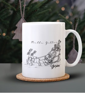Kişiye Özel Mutlu Yıllar Noel Baba Temalı Beyaz Renk Kupa