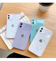 iPhone 11 Kenarı  Renkli Simli Darbe Önleyici Silikon Kılıf (Pembe)