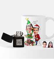 BK Gift Kişiye Özel Yılbaşı Temalı Sevgililer Karikatürlü Çakmak ve Kupa Seti - 1