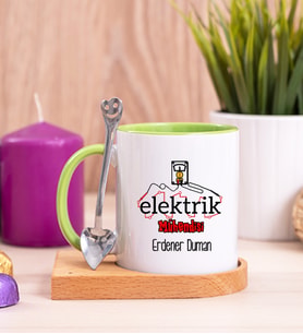 Elektrik Mühendisi Ahşap Altlıklı Yeşil Kupa Bardak