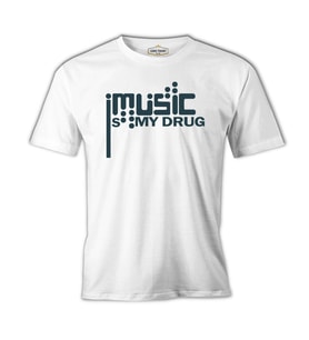 Music is My Drug Logo Beyaz Erkek Tshirt