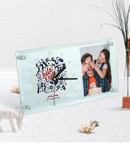 BK Gift Kişiye Özel Fotoğraflı Aile Reisi Masaüstü Cam Saat (Beyaz)